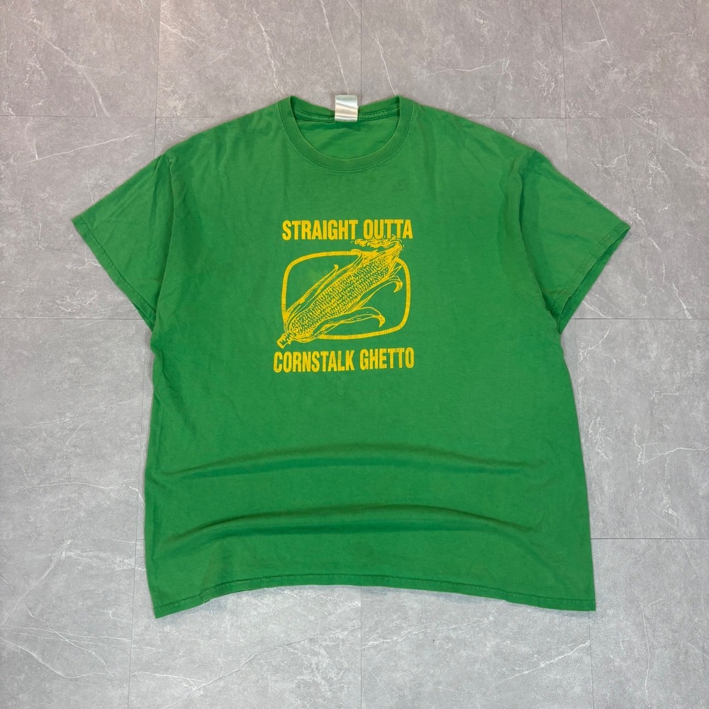 Gildan Mens XL Green Straight Outta Cornstalk Ghetto Graphic T-Shirt Funny Tee
